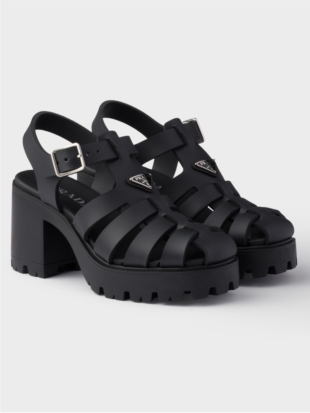 Prada Rubber Platform Cage Sandals in Black NWOB
